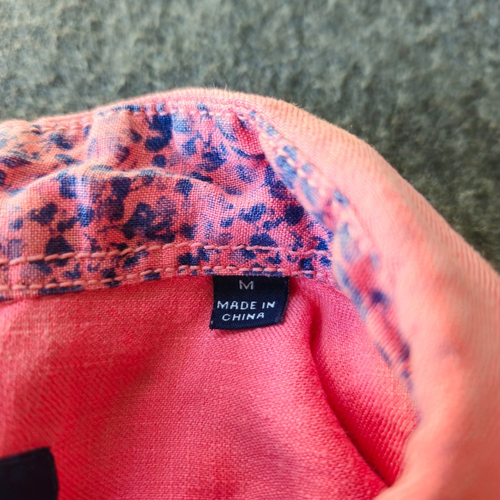 Toscano Medium 100% Linen Shirt Coral Beach Coastal Vacation Travel Preppy EUC - Picture 5 of 11